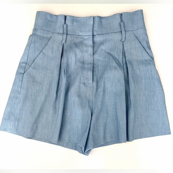 Veronica Beard Ashford High-Waist Pleated Shorts in Lake Blue, Size 4 - Picture 3 of 8